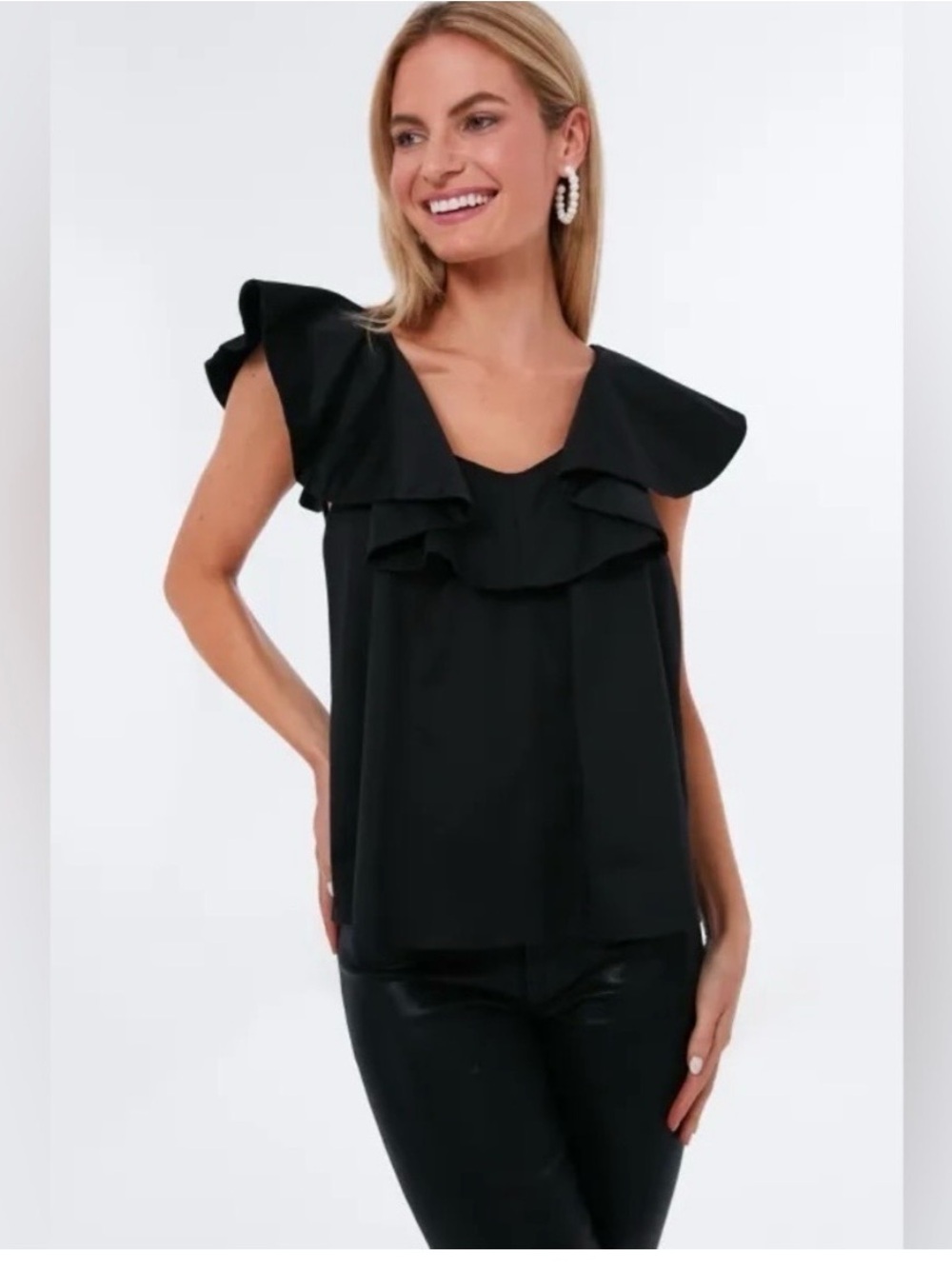 Tuckernuck Pomander Place Black Ruffle Sleeve Camisole